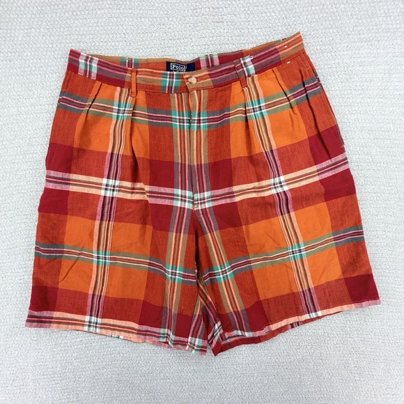 Polo Ralph Lauren Other - Vintage Polo Ralph Lauren Shorts Mens 36 Orange Madras Plaid Cotton Chino USA